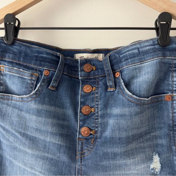 Madewell 10” High-Rise Skinny Jeans Button Fly Distressed denim casual dark Wash - Picture 3 of 14